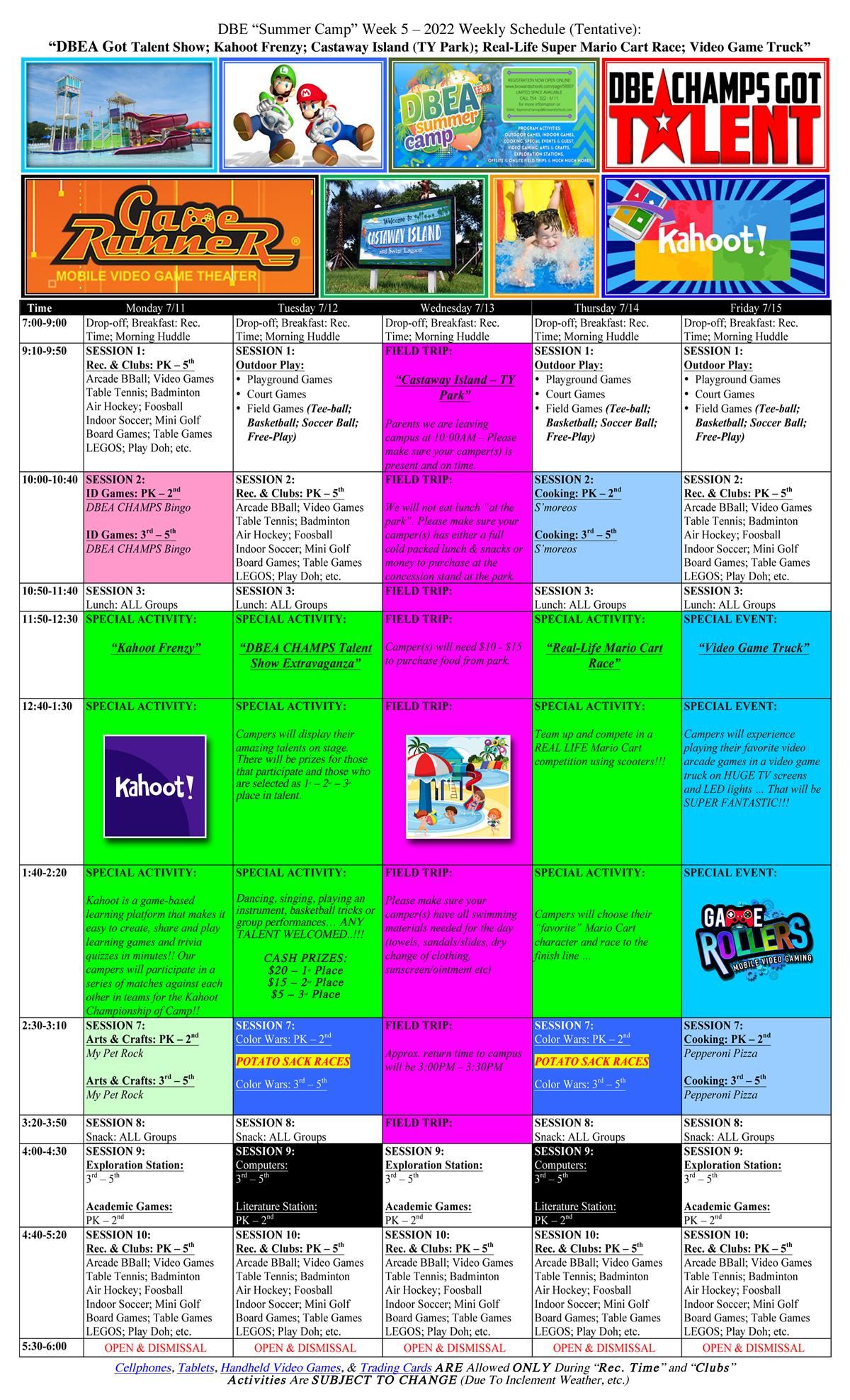 DBES Week 5 Calendar